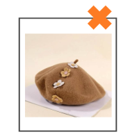Kinder baret camel met bloemen